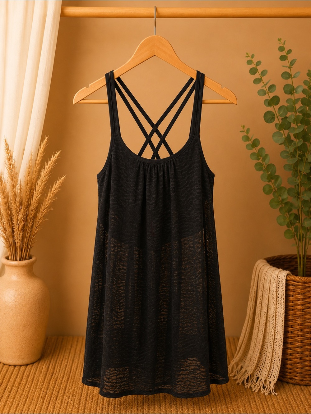 Black Strappy Swing Tank